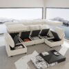 VINGLI 131.6"/108" Cream White Chenille Oversized Modular Sectional Sofa with Storage and USB Chargers, Comfy Sectional Sofa with 6 Seats, 6 Pieces Modern Couch Convertible Sleeper Bed for Living Room