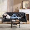 chairus Mid-Century Modern 74.5" Faux Leather Sofa, 3 Seater Tufted Upholstered Couch with High Back & Nailhead Trim, Chesterfield Sofa for Living Room Bedroom Apartment Office, Black PU