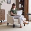 Bezseller Modern Accent Chair, Upholstered Reading Armchair with Wood Legs, Mid-Century Leisure Comfy Single Sofa Chair for Living Room, Bedroom, Home, Office, Beige
