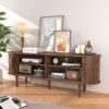 63'' TV Stand, TV Stands for Living Room, Entertainment Center with Storage and Sliding Door for 50/55/60/65 inch TV, Mid Century Modern TV Consoles Media Console Table for Bedroom(Walnut)