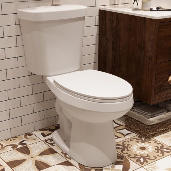 DeerValley Elongated Two-Piece Toilets for Bathrooms, ADA Height 17.5" Comfort Chair Height Toilet Bowl With Soft Close Seat, Dual Flush Toilet 1.1/1.6 GPF and MaP 1000g, 12” Rough in White Toilet