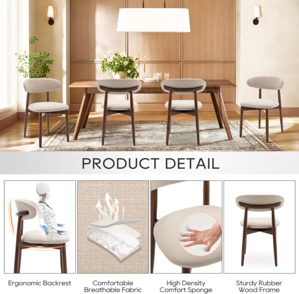 COLAMY Wooden Dining Chairs Set of 6, Modern Fabric Upholstered Dining Room Chair, Farmhouse Kitchen Side Chairs with Foot Pegs, Beige