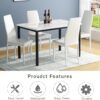AWQM 5 Pieces Dining Table Set, Kitchen Table Set with Faux Marble Top Table and 4 Faux Leather Upholstered Chairs for Kitchen, Breakfast Nook, Dining Room, White+Beige