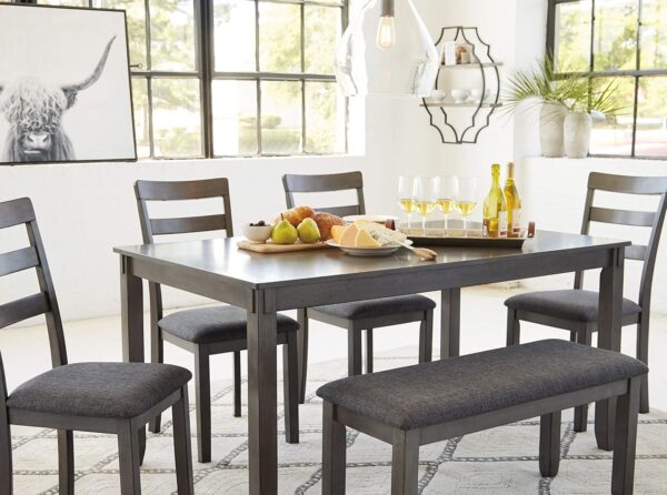 Signature Design by Ashley Bridson Modern 6 Piece Dining Set, Includes Dining Table, 4 Chairs & Bench, Gray