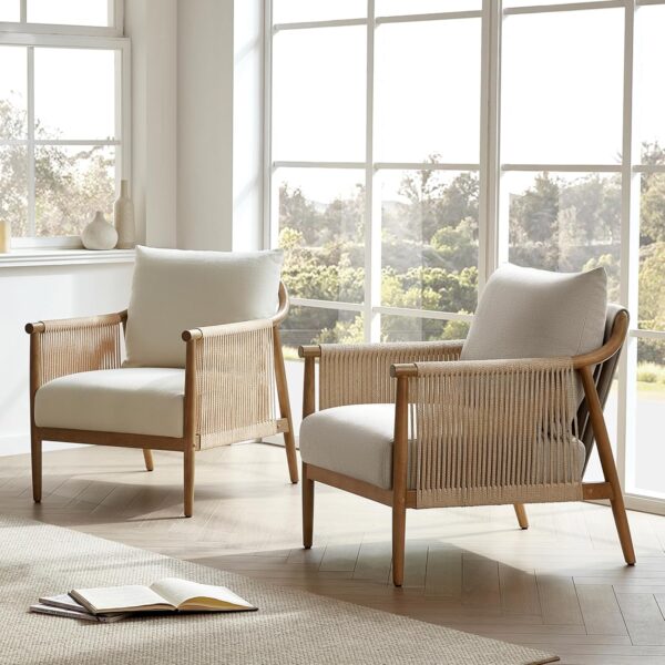 CHITA Braid Armchair, Modern Accent Chair for Living Room, Cream