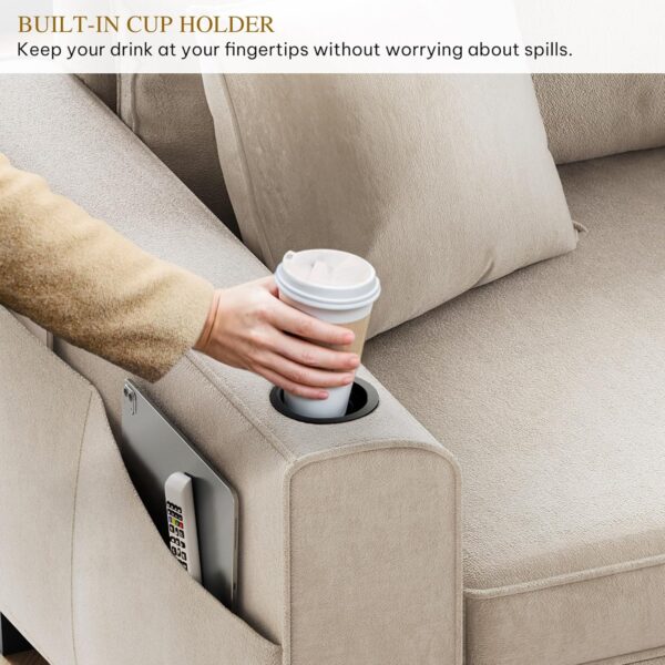 YITAHOME Oversize U-Shaped Sofa with Cup Holders, Cat Scratch-Proof Fabric Sofa Couch with Deep Seat and Wide Armrest, Modern 6-Seater Sectional Couch for Living Room Office Apartment, Beige
