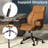 Brown Leather Office Desk Chair with Wheels and Arms, Height Adjustable, Vintage, Mid Century Modern Style