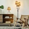 Boho Floor Lamp, 68in. Rattan Floor Lamp with Rattan Shade,3 Light Tree Standing Lamp for Bedroom,Nursery,E26 Socket, Living Room Floor Lamp for Rustic,Coastal, Beach or Bohemian Decor (Black)