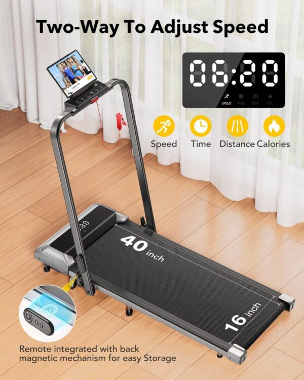 Walking Pad Under Desk Treadmill with Incline and Handle Bar, 2 in 1 Folding Treadmill for Home/Office Small, Portable Compact Treadmill with Remote Control, APP & LED Display 300LBS Capacity