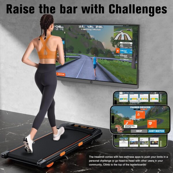 Walking Pad Treadmill with Incline, Under Desk Treadmill for Home Office, Portable Treadmill 2.5HP, 300 lbs Capacity, APP/Remote Control, LED Displays, Manual Incline(M)