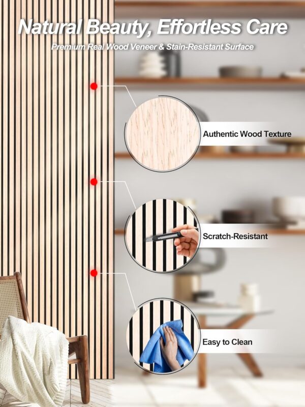 Wood Panels for Wall, Time-Saving Installation, Versatile Wood Slat Wall Decor, Enhanced Acoustic & Sound Proof Fluted Design for Home & Office, 2 Pcs White Oak, 47.2x23.6 Inch