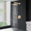 Airuida Shower Faucet Set Shower Trim Kit with Female Thread Rough-in Valve Single Function Shower Head and Handle set Rainfall Shower System with Long Shower Arm 10 Inch Shower Head Brushed Gold