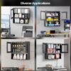 VINGLI Metal Wall Cabinet with Locking Glass Doors & Magnetic LED Sensor Light, Adjustable Shelf, Wall Mounted Storage Display Cabinets for Garage, Kitchen, Home Office, Warehouse, Living Room, Black