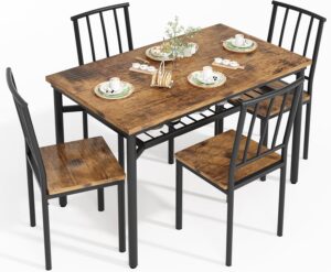 Kitchen Table Chairs Set of 4, Dining Table Set with Storage, Rectangular Table and Chairs Set for Small Spaces/Kitchen, 47'', Brown