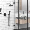 SR SUN RISE Shower Faucet - 10 Inch Multifunctional High Pressure Shower Head System with Handheld Shower Head Fixtures - Valve Included - Matte Black