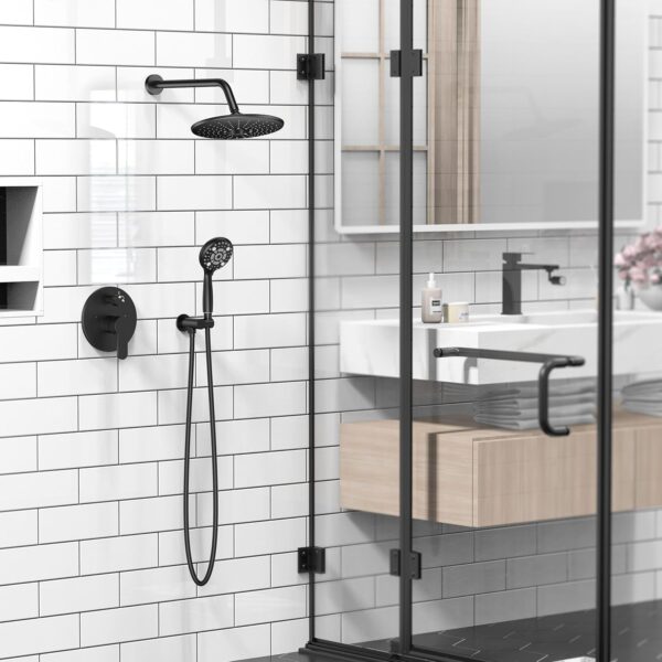 SR SUN RISE Shower Faucet - 10 Inch Multifunctional High Pressure Shower Head System with Handheld Shower Head Fixtures - Valve Included - Matte Black