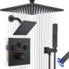81KKfiv3soL._AC_SL1500_.jpg Thermostatic Shower System Matte Black, Push Button Diverter Shower Faucet with 2 in 1 Handheld, Ceiling Mount 12 Inch Shower Head with 6 Inch Wall Mount Shower Head