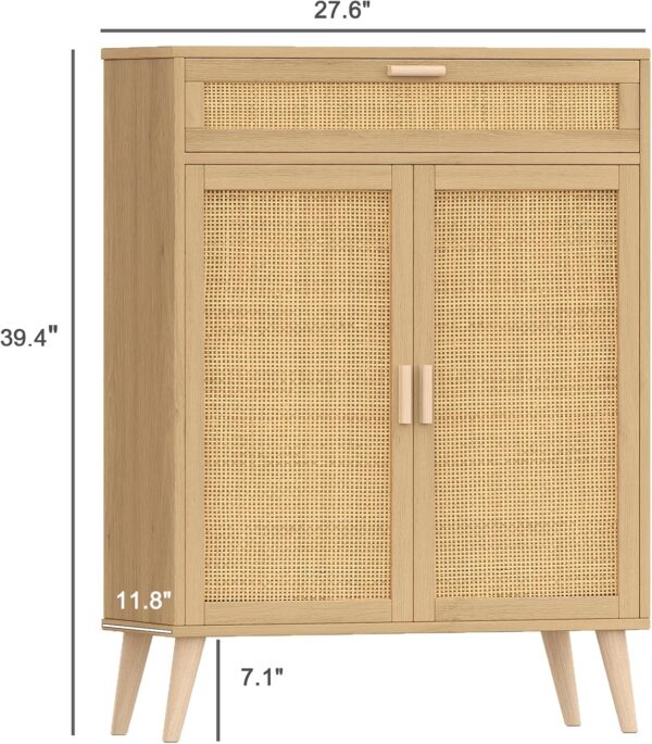 Rovaurx Accent Floor Storage Cabinet with Rattan Doors, Bathroom Cabinet with Large Drawer, Freestanding Storage Cabinet Organizer, Natural BMGZ107M