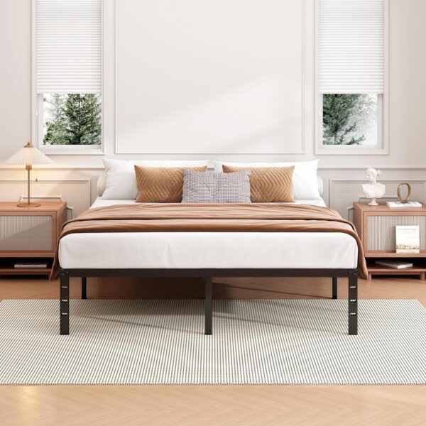 18 Inch Full Bed Frame - Sturdy Metal Platform Full Size, No Box Spring Needed, Heavy Duty, Easy Assembly, Strong Bearing Capacity, Under Bed Storage, Black
