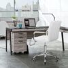 Furmax Mid-Back Office Task Chair Ribbed PU Leather Executive Modern Adjustable Home Desk Retro Comfortable Work Chair 360 Degree Swivel with Arms (White)