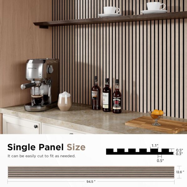 Wood Slat Acoustic Panels, 94.5" x 12.6" Each Soundpoof Wooden Slat Wall Panel - Walnut, 4 Pack