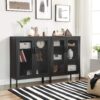 SONGMICS Metal Storage Cabinet with Mesh Doors, Steel Display Cabinets with Adjustable Shelves for Bathroom Home Office, Black UOMC002B01