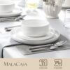 MALACASA Plates and Bowls Sets, 12 Pieces Porcelain Dinnerware Sets Dishware Sets Chip Resistant Ceramic Dish Set Dining Dinner Ware Service for 4, White, Series LUNA