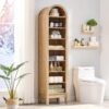 71" Tall Arched Bathroom Storage Cabinet, 8-Tier Modern Farmhouse Storage Cabinet with Adjustable Shelves, Wood Freestanding Cabinet for Bathroom, Living Room, Entryway, Hallway (Natural)