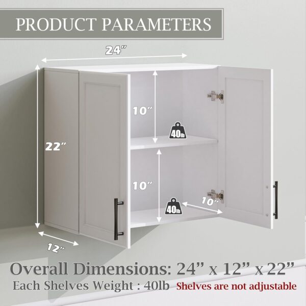 FIMELLO Wall Cabinet, Wooden Medicine Cabinet, Wall Amount Cabinet for Bathroom Laundry Kitchen Garage, White, Set of 2