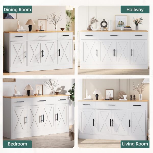 Shintenchi Buffet Cabinet with Storage,53.4" Large Kitchen Storage Cabinet with 3 Drawers and 4 Doors,Wood Farmhouse Buffet Cabinet with Adjustable Shelf for Kitchen Living Room,White