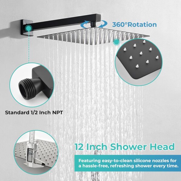 81NEgzcO4vL._AC_SL1500_.jpg WELLFOR 12-In Wall Mounted Rain Shower Faucet with Single Handle and Handheld Spray, Waterfall Dual Head Shower Head System with 2-way Diverter, Pressure-balanced Valve Included, Matte Black
