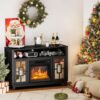VINGLI Fireplace TV Stand for TVs up to 60'', Mirrored Media Entertainment Center Console Table with 18'' Electric Fireplace, Entertainment Center with Glass Door ＆ Storage Cabinet, Black