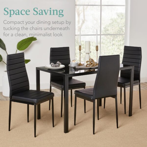 Best Choice Products 5-Piece Glass Dining Set, Modern Kitchen Table Furniture for Dining Room, Dinette, Compact Space-Saving w/Glass Tabletop, 4 Upholstered PU Chairs, Metal Steel Frame - Black