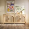 Walker Edison Modern 70" Reeded Sideboard, Credenza with Doors for Kitchen, Dining Room, Media and Game Storage, Buffet Cabinet with Cord Management, 16" D X 30" H, Coastal Oak