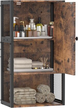 Farmhouse Medicine Cabinets, Small Bathroom Cabinet Wall Mount, Brown Bathroom Wall Cabinet, 3-Tier Wall Mounted Storage Cabinet for Small Spaces, Living Room, Laundry