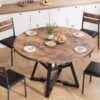 81OA-3vN6L._AC_SL1440_.jpg Round Dining Table for 4, Kitchen Table, Dining Table, Circle Table, Round Pedestal Dining Table, Dining Room Table, Dinner Table,Space Saving Wood Kitchen & Dining Room Tables, 47In, Rustic Brown
