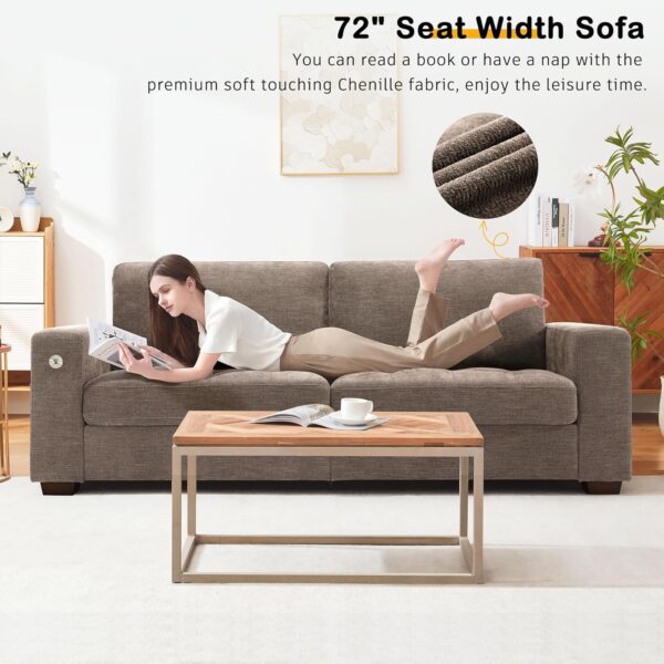 Hanherry Sofa for Living Room, Modern Comfy Sofa with Medium Firm Seat Cushion, Removable Cover,Wide Armrest,USB/Type-C Port,Chenille Fabric Couches for Small Space,Apartment (Brown, 89 inch)