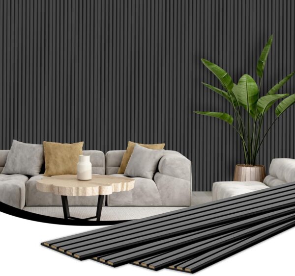 Wood Panels for Wall, 4-Pack 94.48" x7.87" 3D Wood Slat Wall Panel, Acoustic Slat Wall Panel for Modern Interior Decor, TV Background, Living Room, Black