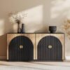 BELLEZE 65 Inch Fluted Buffet Cabinet with Storage, Symmetrical Arc Accent Sideboard Large Console Table for Dining Room, Kitchen, and Living Room (Camel)