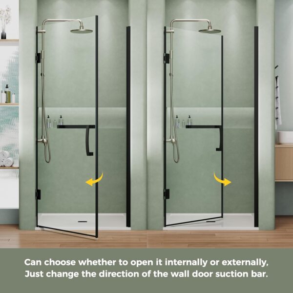 DELAVIN 34"W x 72"H Frameless Shower Door in Matte Black, Single Shower Door with 5/16" Clear Tempered Glass, Stainless Steel Hinged Glass Shower Door, Bathroom Shower Door with Seal Strip and Handles