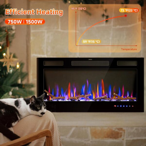 36" Electric Fireplace Inserts - Recessed Fire Place and Wall Mounted Fireplace Heater with Remote Control, Touch Screen Indoor Faux Floating Fireplace, Timer, Adjustable Flame Color, 750 | 1500W