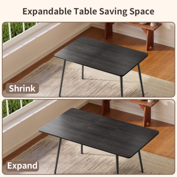 7-Piece Dining Table for 4-6, 63” Large Extendable Dining Table Set for 6, Kitchen Table Set for Apartment and Living Room, Black