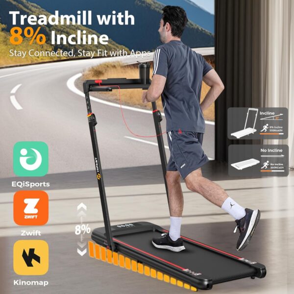 Walking Pad Treadmill, 3.0HP Under Desk Treadmill with Handle Bar and Incline, 300lbs Capacity with Removable Desk Workstation, Foldable Treadmill with Remote Control, APP for Home Office