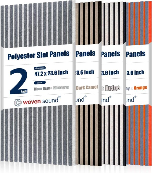 Woven Sound Acoustic Slat Wall Panels, High Density, Sound Dampening, Decorative Noise Blocker Felt Wall Tiles for Ceilings, Home Office & Gaming Room (Dark Camel and Black), 47.2x23.6x0.8 Inch
