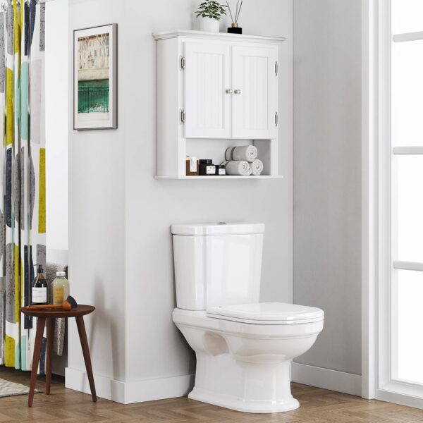 UTEX Bathroom Cabinet Wall Mounted, Wood Hanging Cabinet, Wall Cabinets with Doors and Shelves Over The Toilet for Bathroom,White