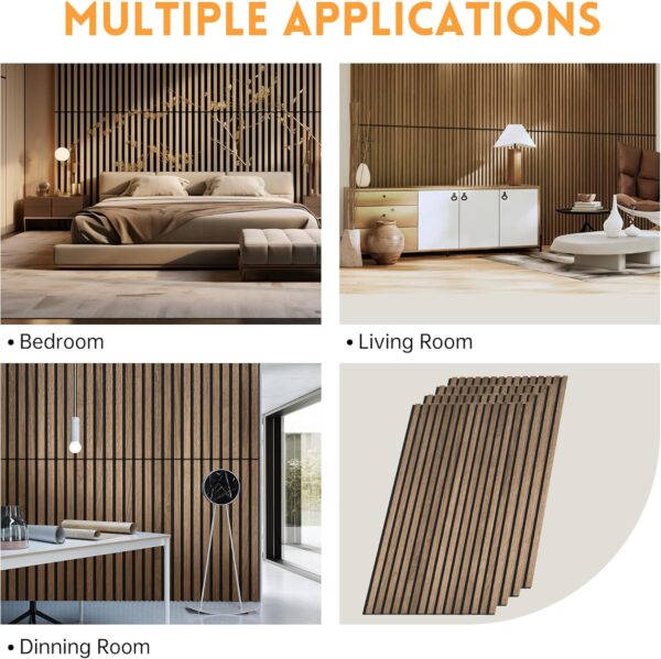 Wood Slat Wall Panel | 4 Pcs Acoustic Wall Panels 48" x 24.5" Wood Wall Panels 3D Sound Dampening Panels Wall Decoration - Walnut
