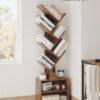 SUNMORY 6 Tier Tree Bookshelf, Small Bookcase with Storage Cabinet, Modern Tall Narrow Bookshelves Organizer, Floor Standing Book Shelf for Bedroom/Living Room/Home Office/Corner, Rustic Brown