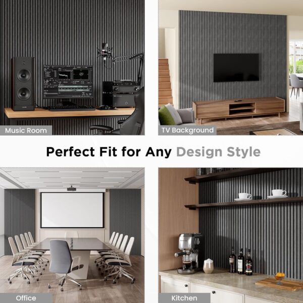 4 Pack Acoustic Wood Wall Panels, 94.5"x 8" Each Soundproof Wood Panel, 3D Fluted Wood Slat Paneling for Wall and Ceilings - Dark Gray