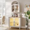 Arched Wall Cabinet,Glass Display Wall Mounted Cabinet with Tempered Glass Doors, Floating Cabinet with Adjustable Shelves for Bathroom,Living Room, Kitchen