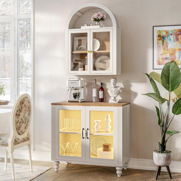 Arched Wall Cabinet,Glass Display Wall Mounted Cabinet with Tempered Glass Doors, Floating Cabinet with Adjustable Shelves for Bathroom,Living Room, Kitchen